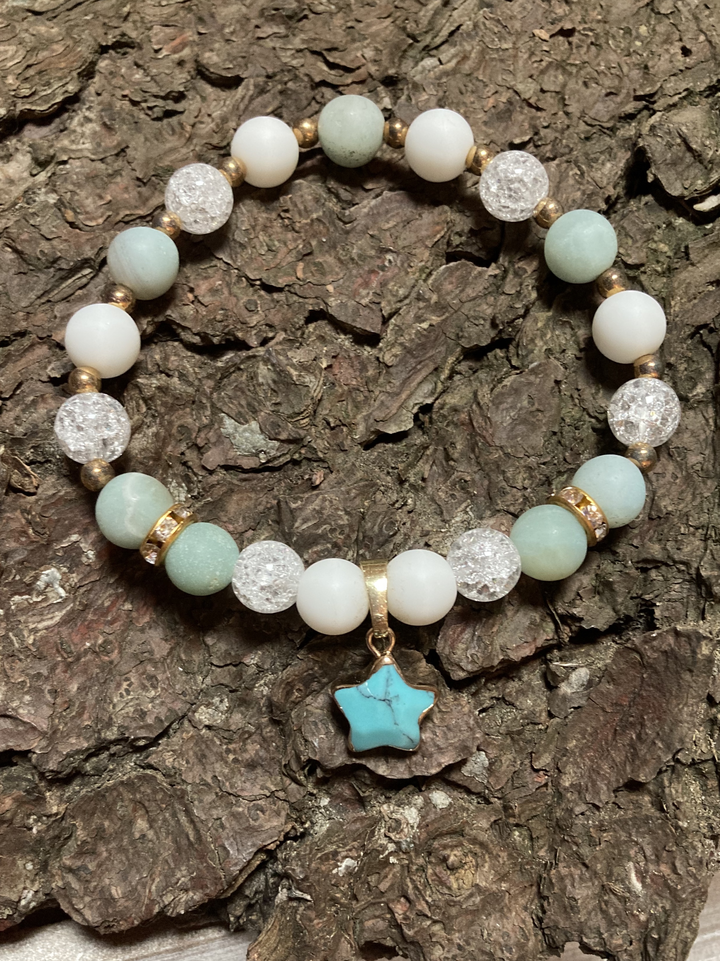 Turquoise Star White Onyx Crystal Quartz And Amazonite Bracelet Tribena Crystals Turquoise Star White Onyx Crystal Quartz And Amazonite Bracelet Tribena Crystals