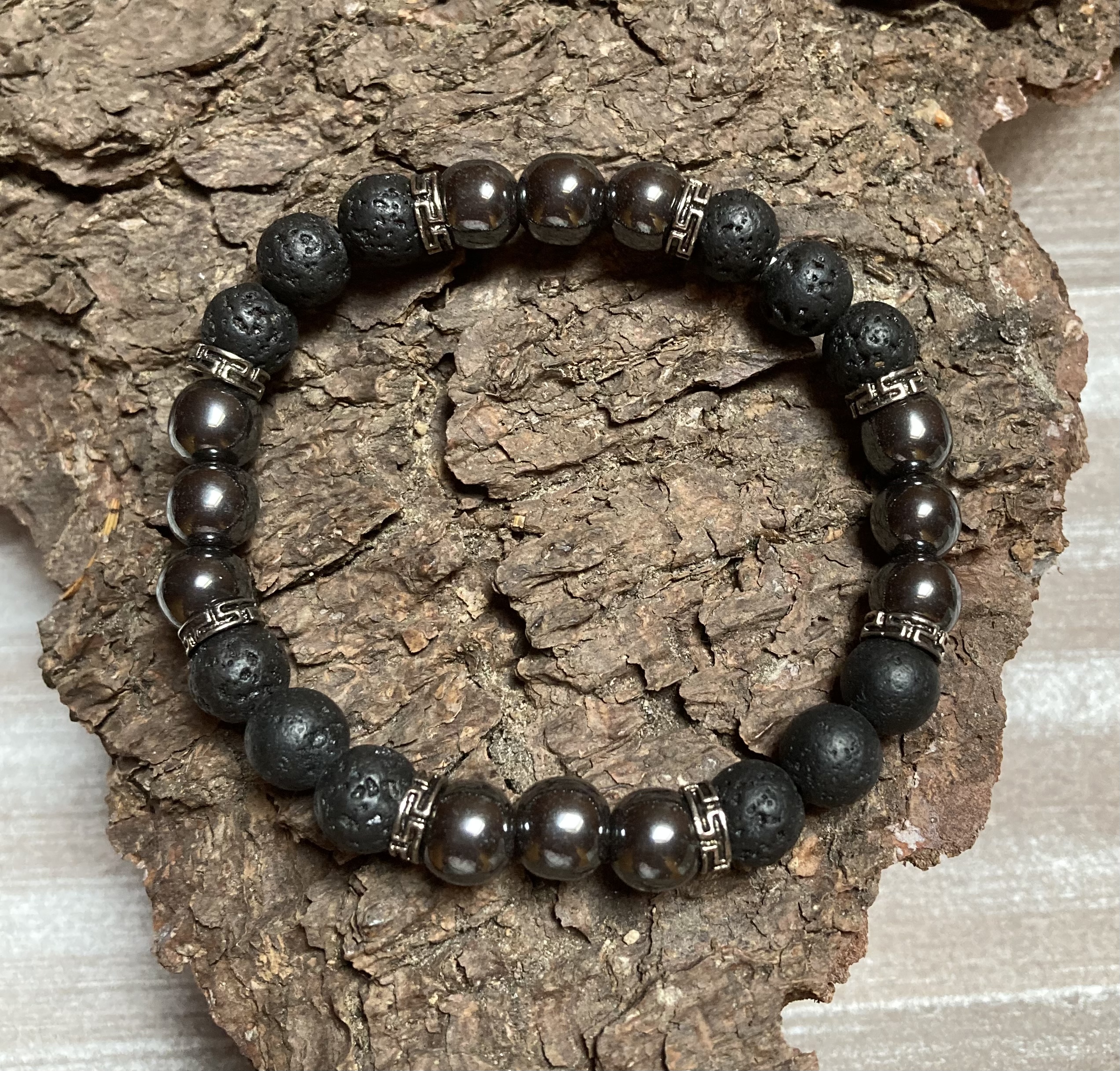 Evil Eye Hematite Natural Stone Bracelet with MagSnap FOR MEN by Mesmerise
