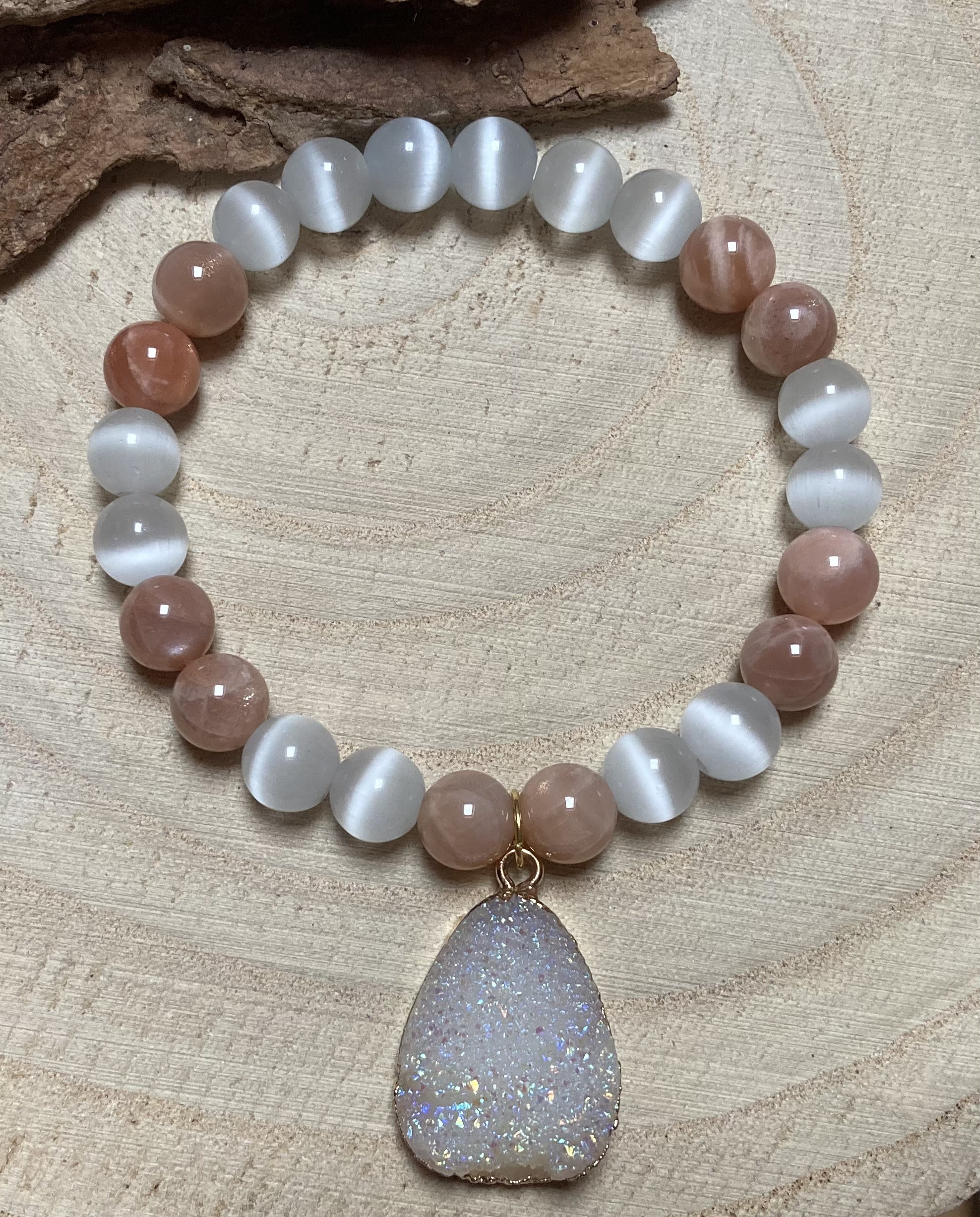 High quality beaded bracelet Moonstone bracelet with tribal guru bead sunstone moonstone Inner Growth and New beginnings 