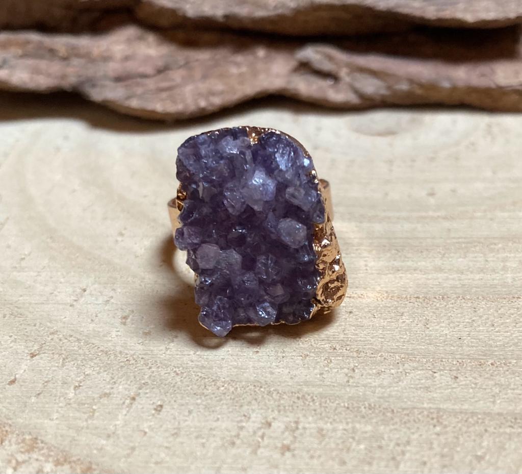 Large Crystal Ring, Tanzine Aura Quartz, Aqua Aura and Vera Cruz Amethyst  Crystal Quartz druzy ring